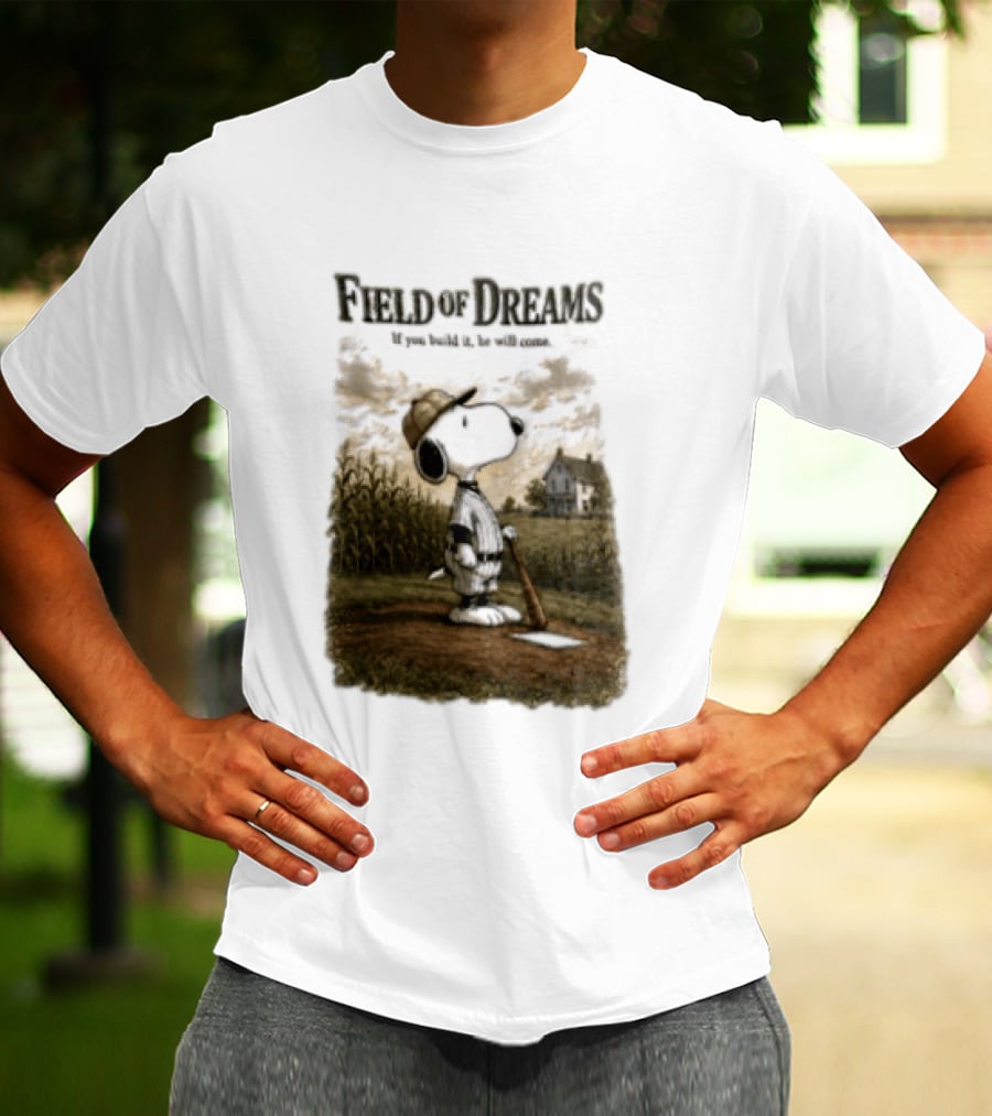 Snoopy Field Of Dreams If You Build It He Will Come Baseball Scene T-Shirt