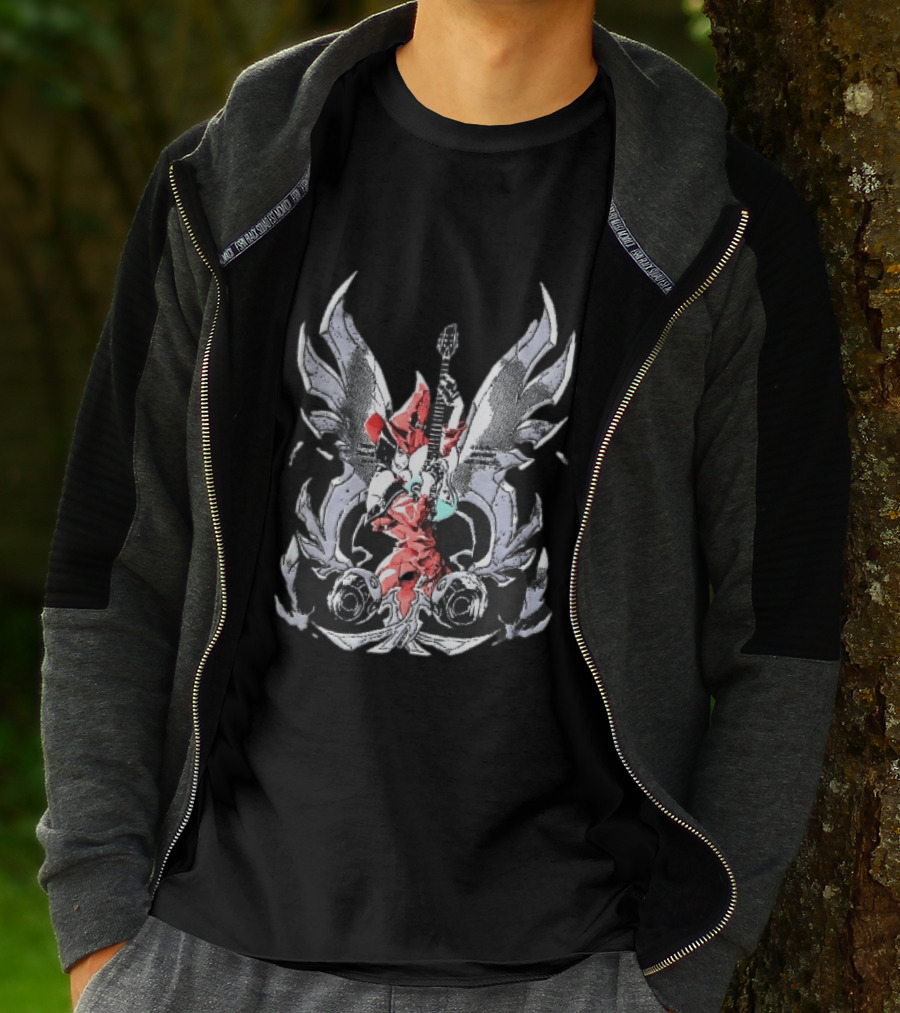 Anime Girl With Wings Holding Guitar Angelic Rock Star Fantasy T-Shirt