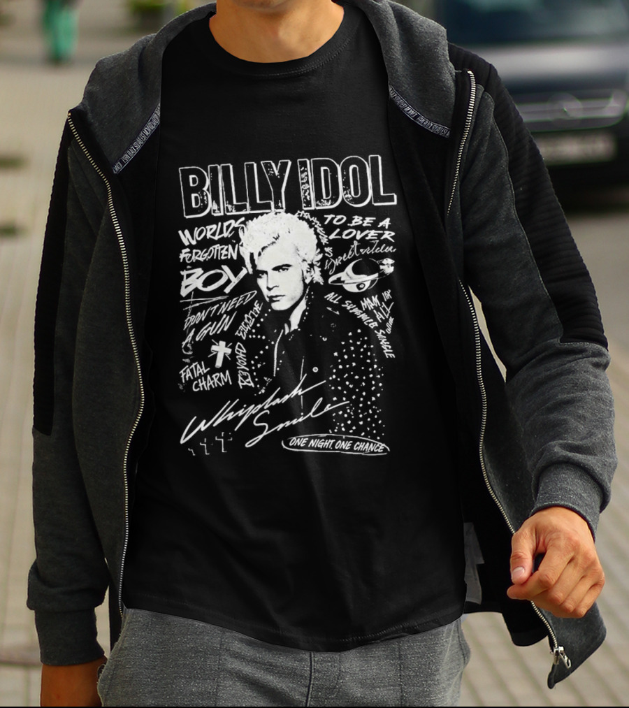 Billy Idol Whiplash Smile White Punk Print T-Shirt