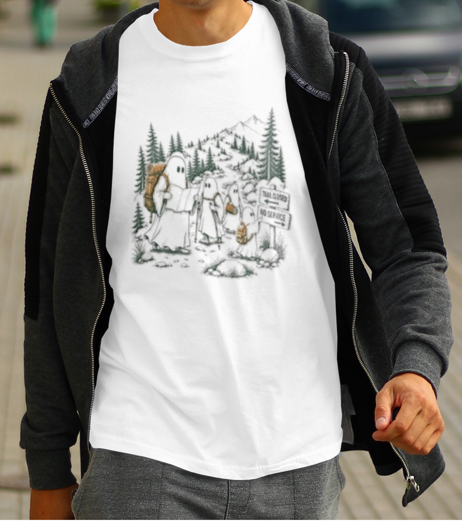 Trail Closed No Service Ghost Family Hiking Adventure T-Shirt