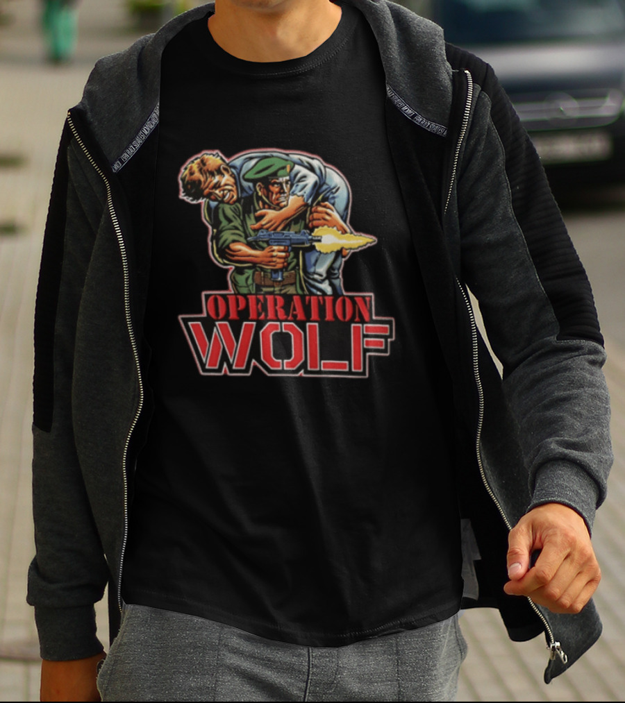 Operation Wolf Arcade Game Cover Art Soldier Carrying Comrade T-Shirt