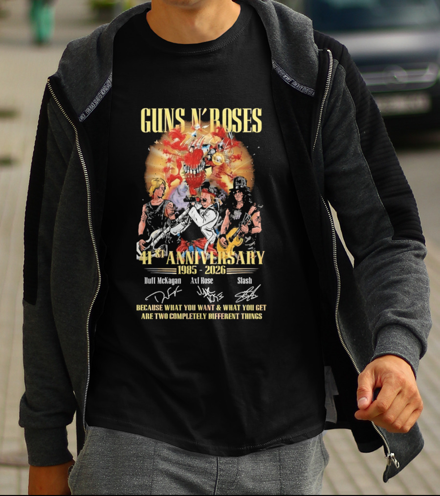 Guns N' Roses 41st Anniversary 1985 2026 Duff McKagan Axl Rose Slash Signatures T-Shirt