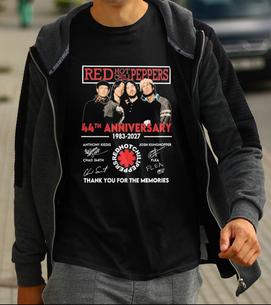 Red Hot Chili Peppers 44th Anniversary 1983 2027 Signatures Anthony Kiedis Chad Smith Flea Josh Klinghoffer Thank You For The Memories T-Shirt