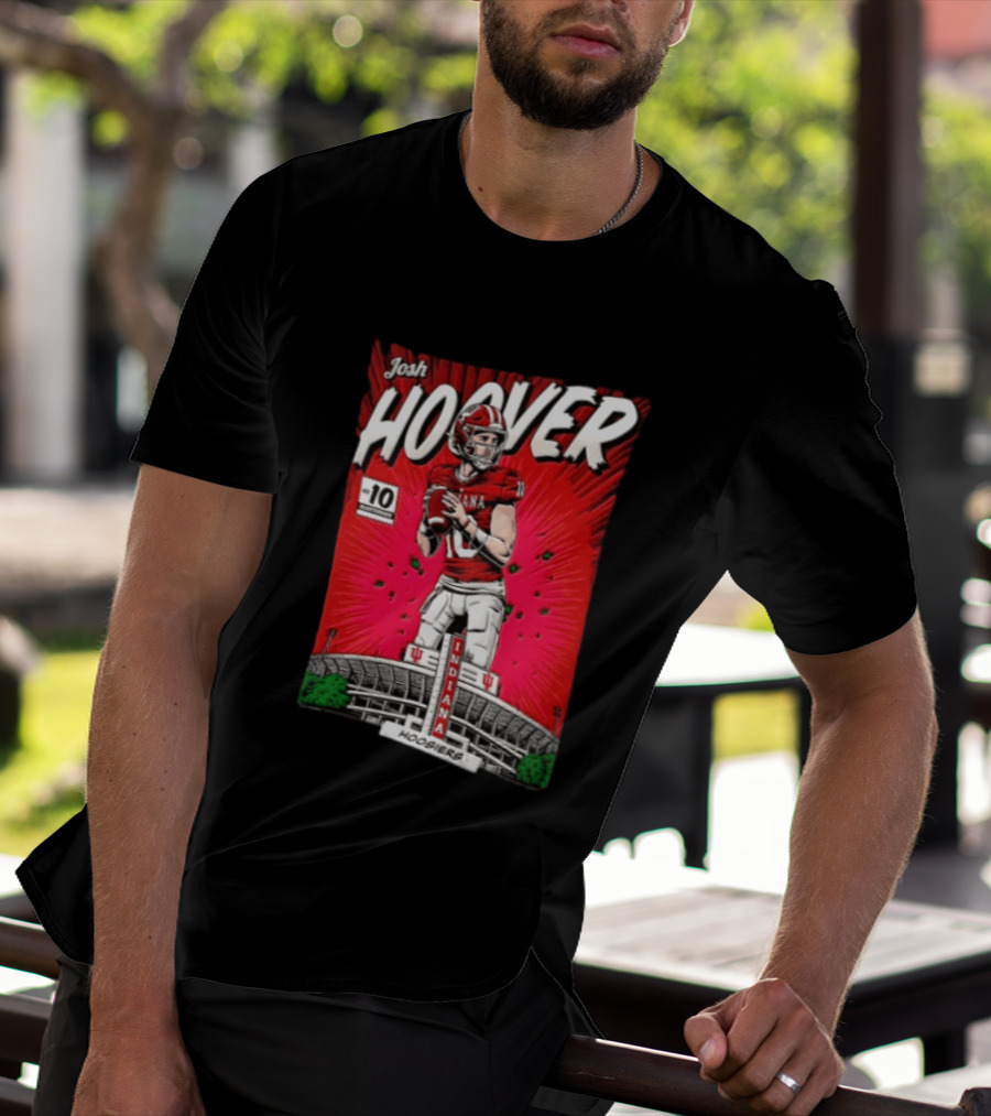 Josh Hoover Indiana Hoosiers #10 Comic Style Football Player Stadium T-Shirt
