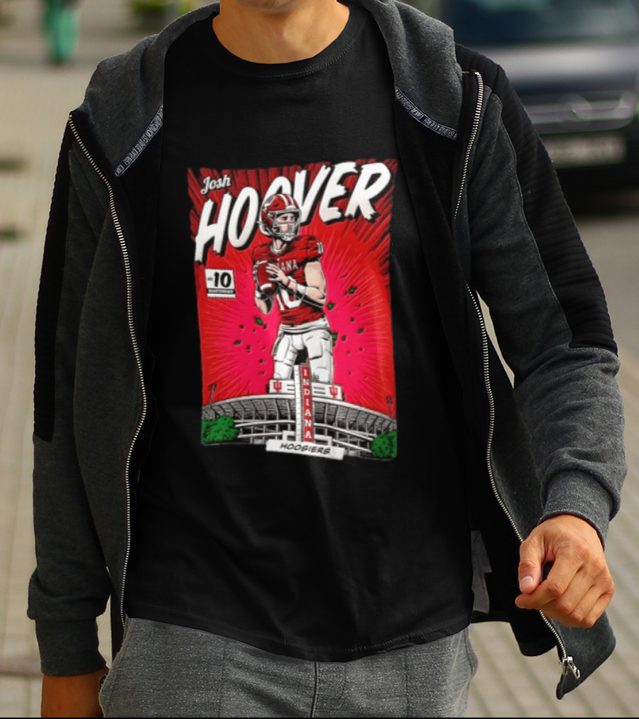 Josh Hoover Indiana Hoosiers #10 Comic Style Football Player Stadium T-Shirt