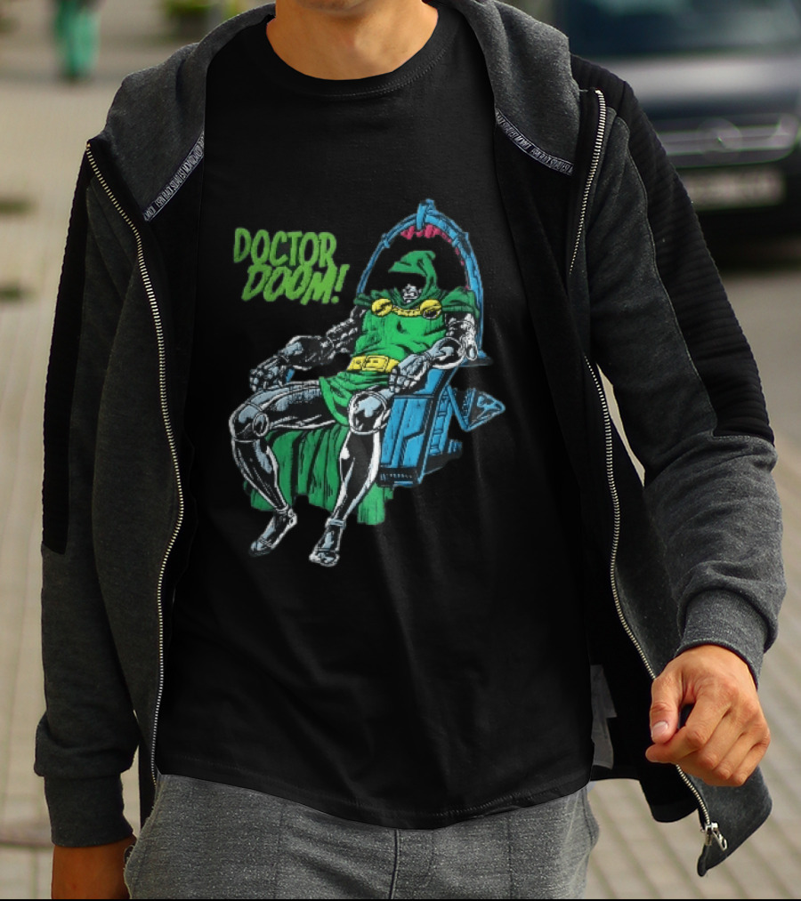 Doctor Doom Seated On Throne Distressed Comic T-Shirt