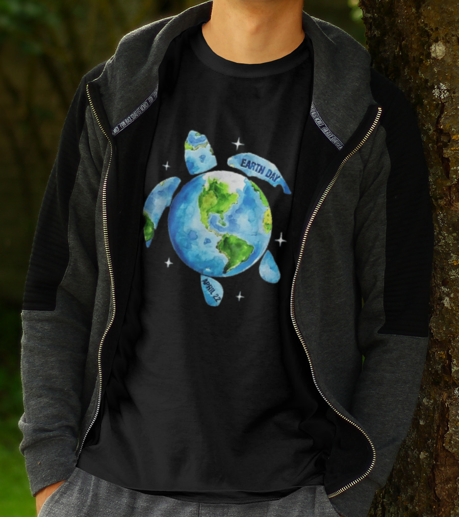 Earth Day April 22 Watercolor Globe Sea Turtle Outer Space T-Shirt