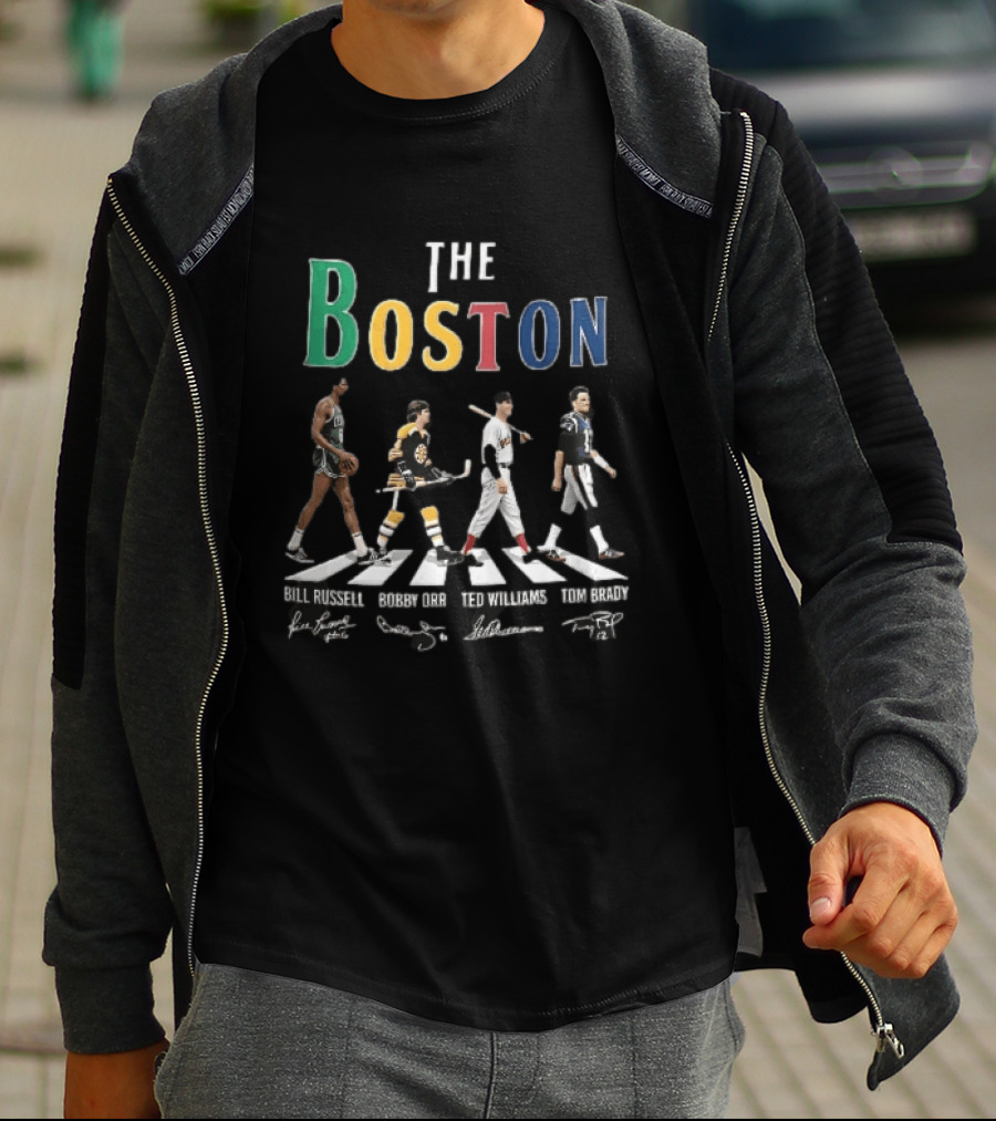 The Boston Bill Russell Bobby Orr Ted Williams Tom Brady Abbey Road Crosswalk Sports Legends T-Shirt