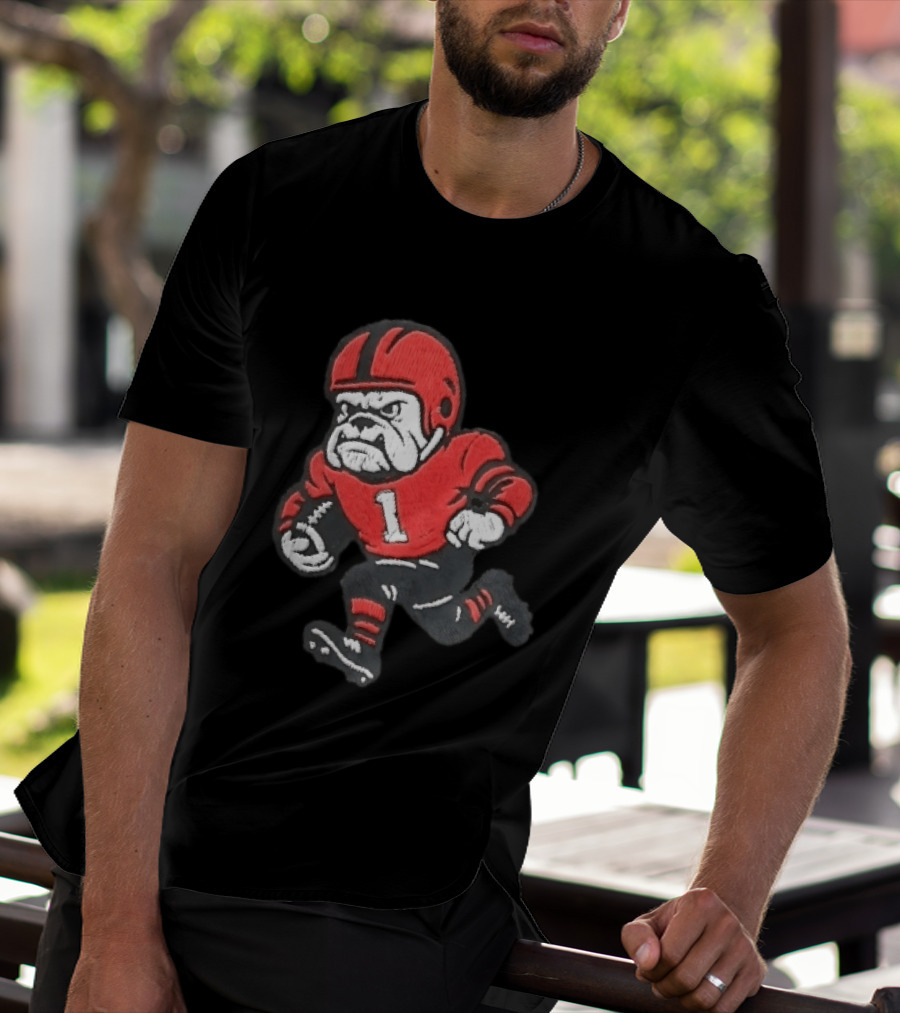 Georgia Bulldogs NCAA Cartoon Running Football Player Red Helmet Jersey Number 1 T-Shirt
