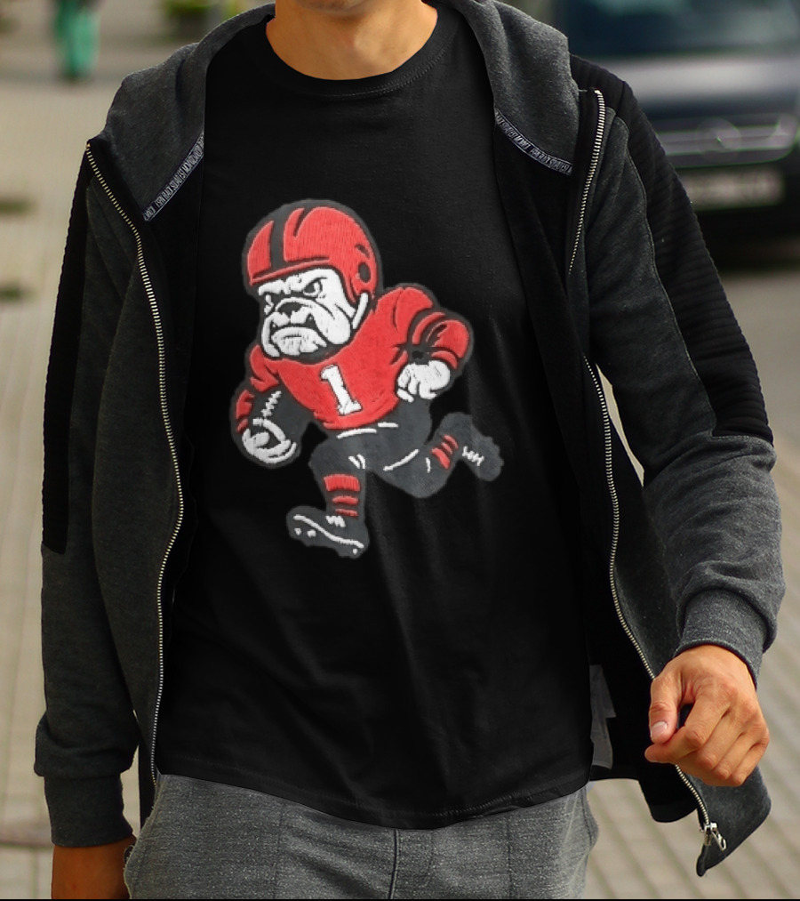 Georgia Bulldogs NCAA Cartoon Running Football Player Red Helmet Jersey Number 1 T-Shirt
