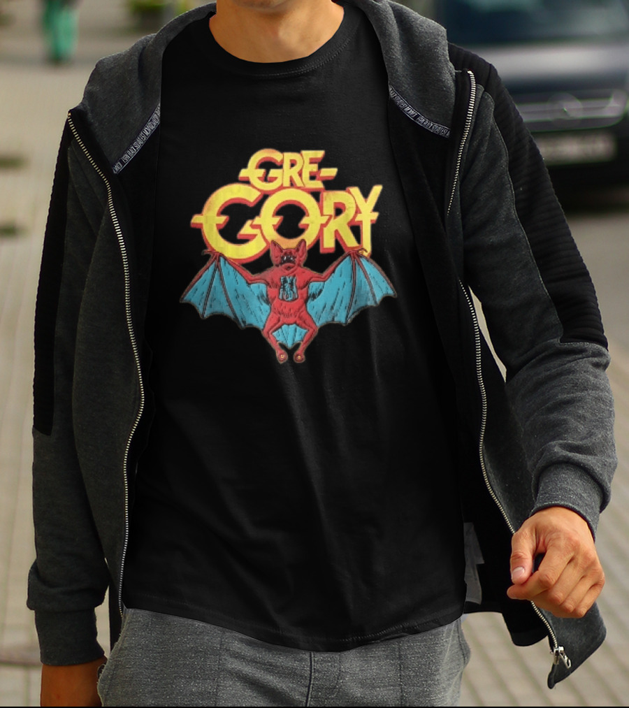 Gre Gory Screeching Red Bat Blue Wings Cartoon T-Shirt