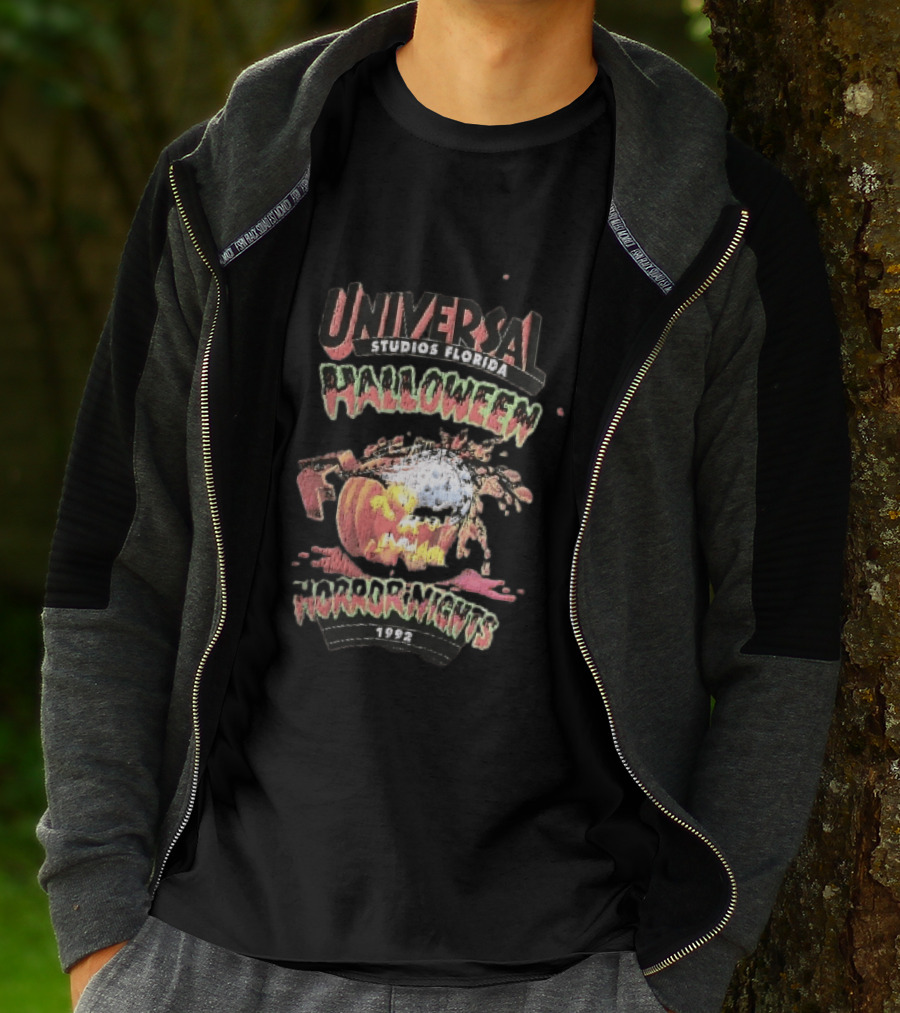 Universal Studios Florida Halloween Horror Nights 1992 Chainsaw Flaming Jack O Lantern T-Shirt