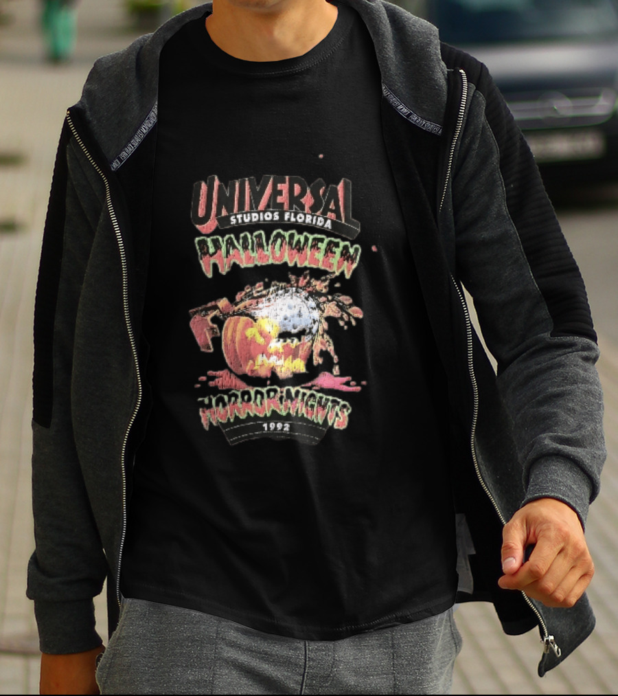 Universal Studios Florida Halloween Horror Nights 1992 Chainsaw Flaming Jack O Lantern T-Shirt