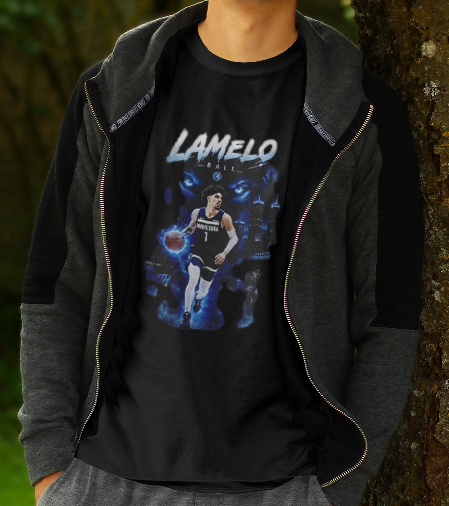 Minnesota Timberwolves Built By The North Lamelo Ball Dribbling Glowing Eyes Skyline T-Shirt