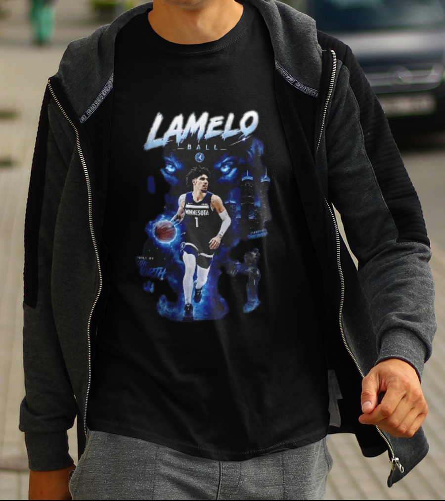 Minnesota Timberwolves Built By The North Lamelo Ball Dribbling Glowing Eyes Skyline T-Shirt