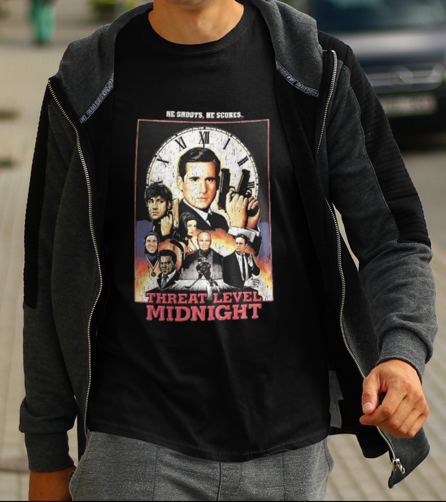 He Shoots He Scores Threat Level Midnight Movie Characters Collage Distressed T-Shirt