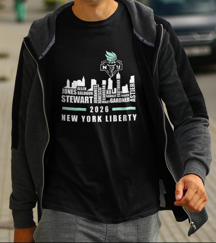 New York Liberty 2026 Jones Stewart New York Liberty City Skyline WNBA Torch T-Shirt