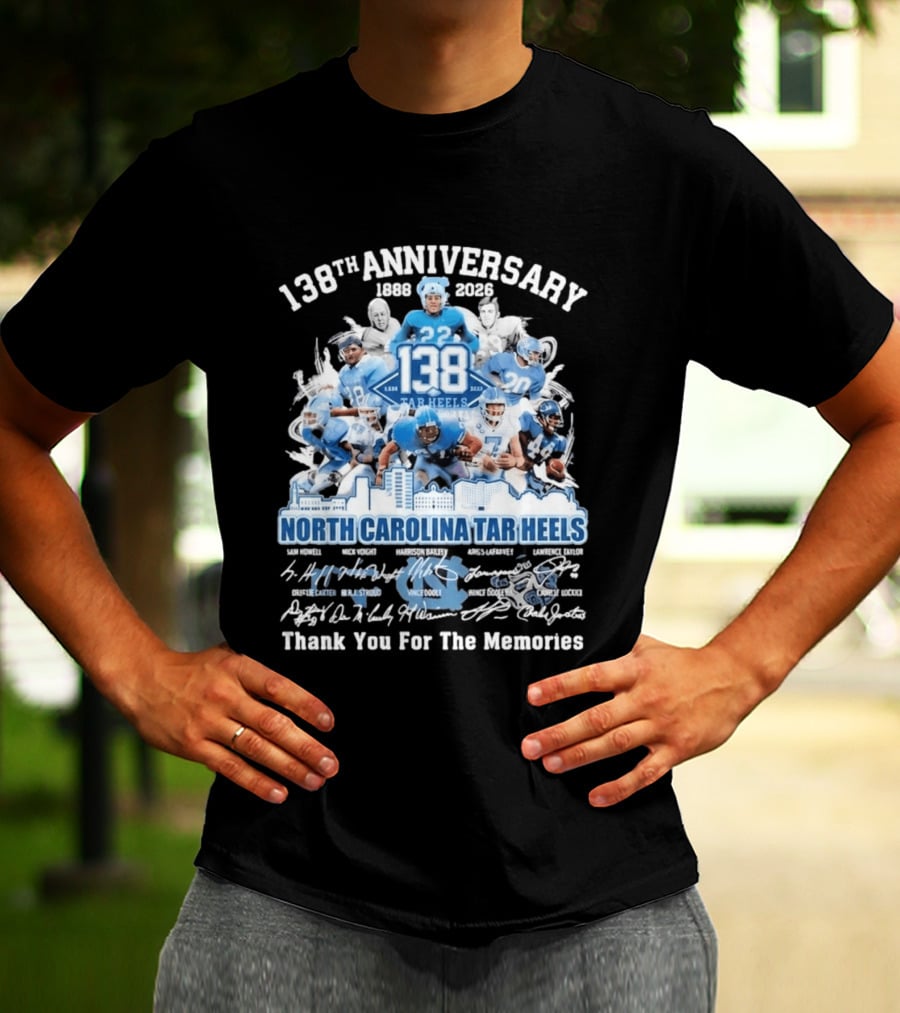 138th Anniversary 1888 2026 North Carolina Tar Heels Thank You For The Memories T-Shirt