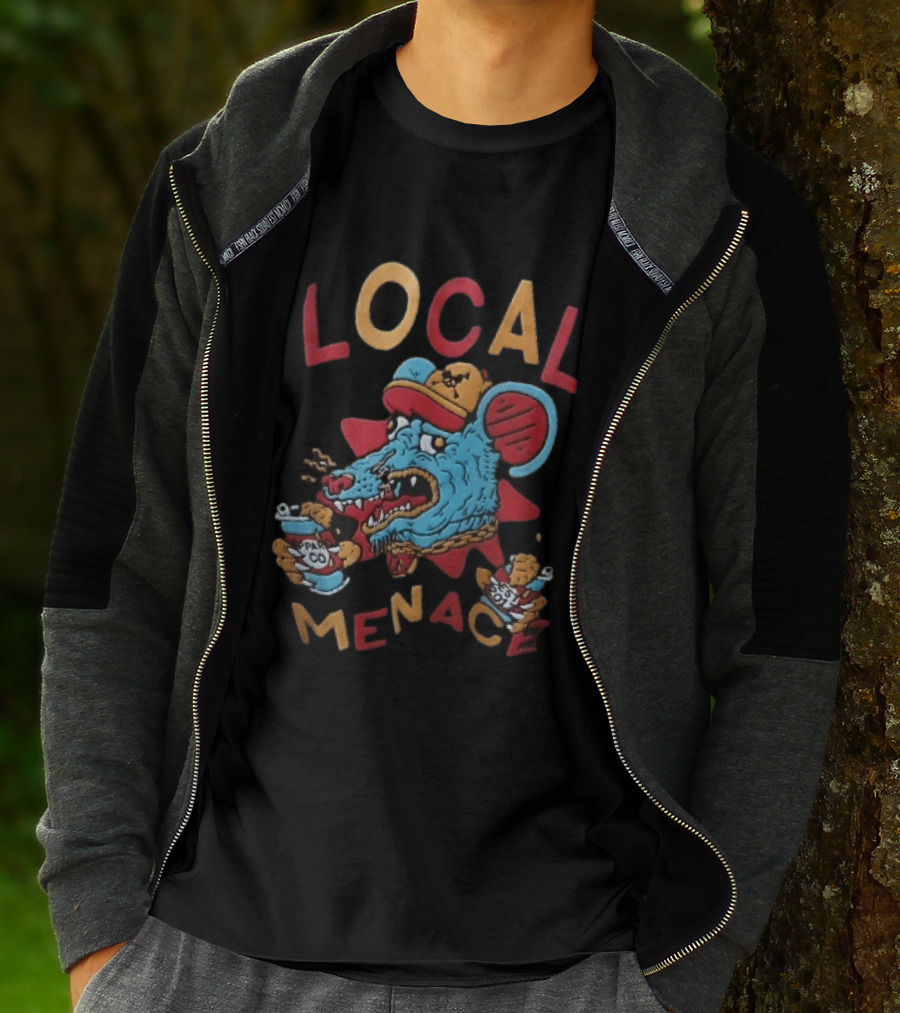 Local Menace Cartoon Snarling Blue Rat Baseball Cap Gold Chain Ppar Co Est 2017 T-Shirt