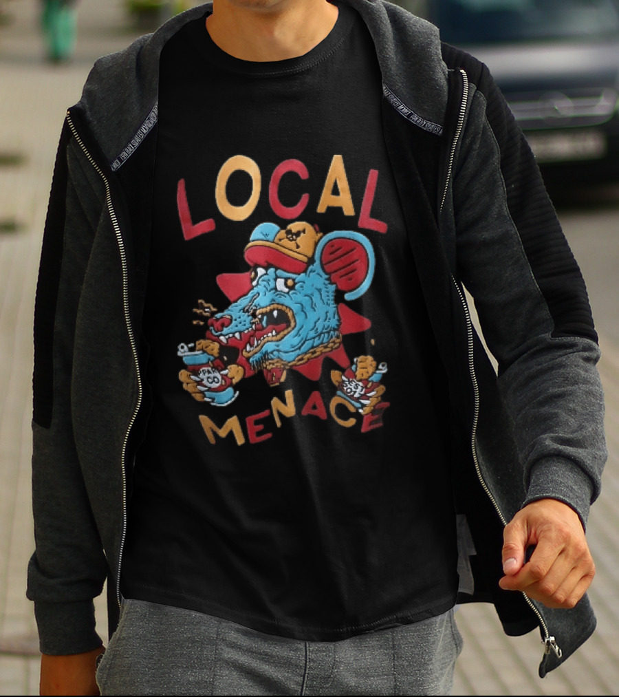 Local Menace Cartoon Snarling Blue Rat Baseball Cap Gold Chain Ppar Co Est 2017 T-Shirt