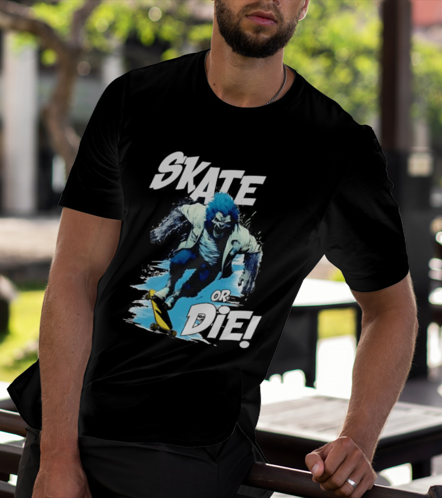 Skate Or Die Wolfy Classic Blue Werewolf Skateboarding T-Shirt