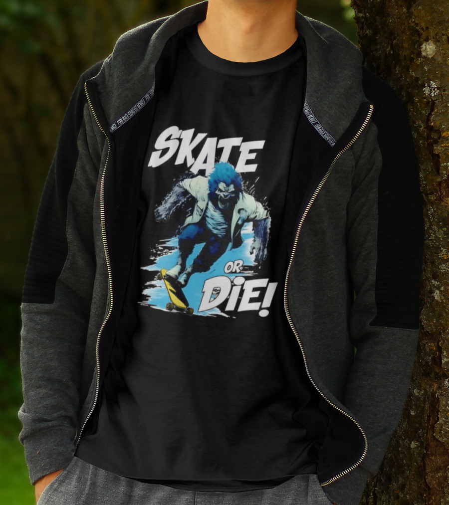 Skate Or Die Wolfy Classic Blue Werewolf Skateboarding T-Shirt