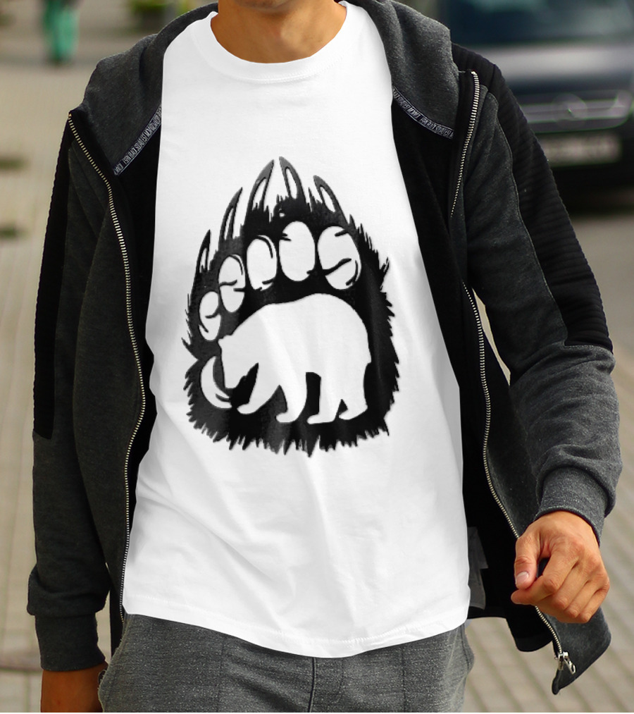 Black Sharp Clawed Grizzly Bear Paw Walking Silhouette Animal Print T-Shirt