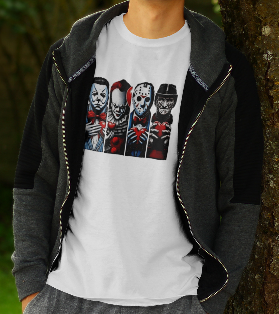 Classic Horror Villains With Red Valentine Hearts T-Shirt