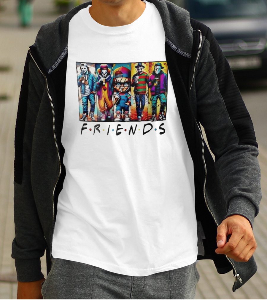 Friends TV Show Horror Movie Characters Coffee Cartoon T-Shirt