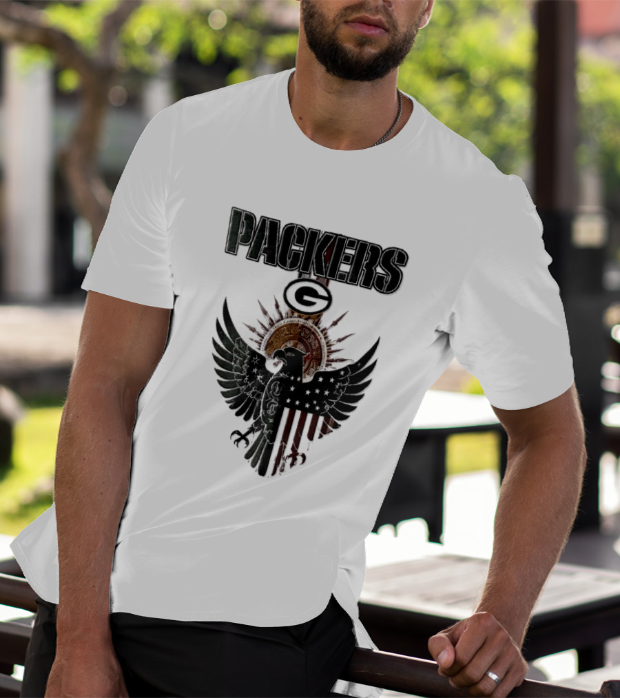 Packers Green Bay Eagle American Flag Aztec Sun T-Shirt