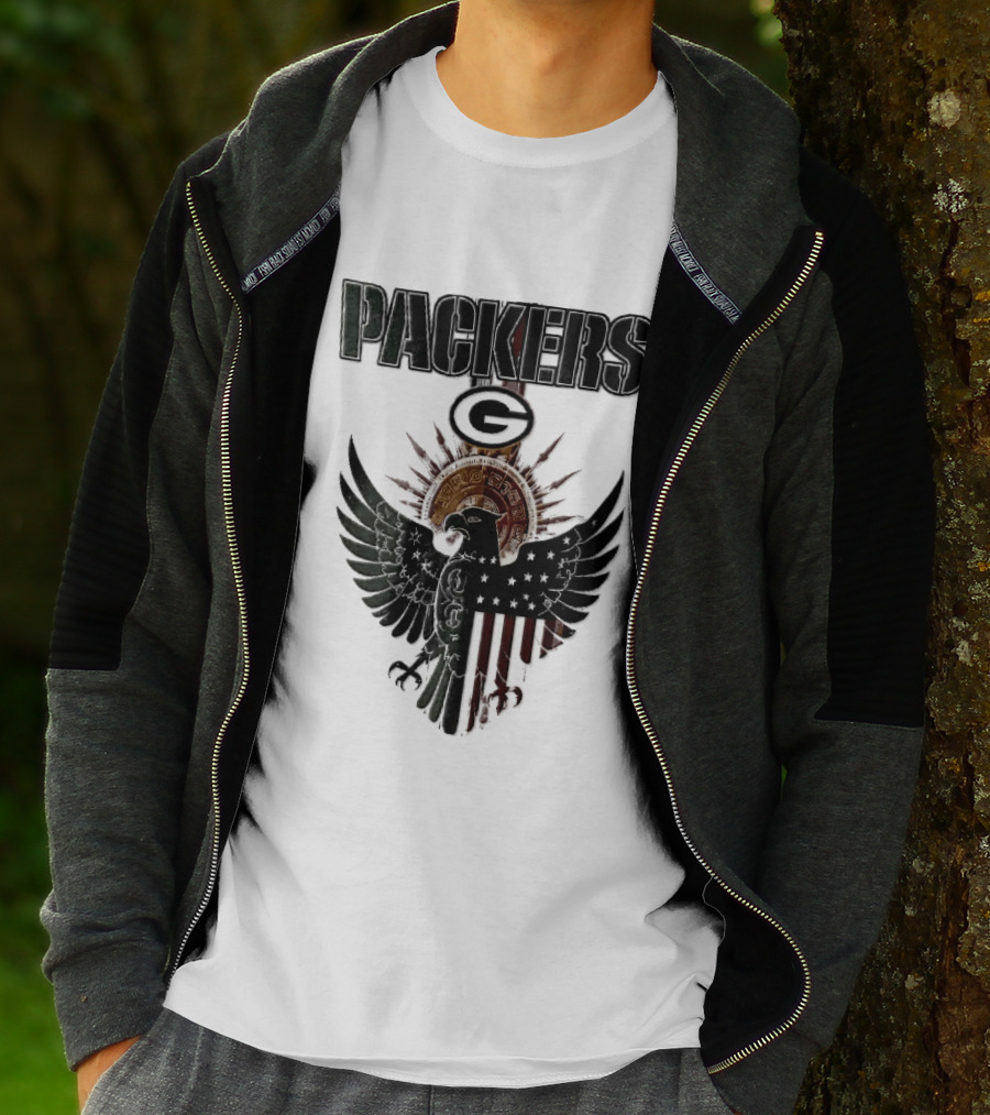 Packers Green Bay Eagle American Flag Aztec Sun T-Shirt
