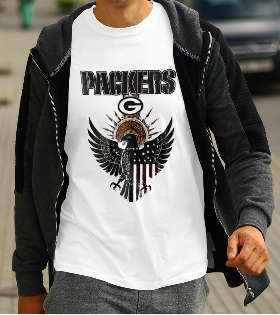 Packers Green Bay Eagle American Flag Aztec Sun T-Shirt