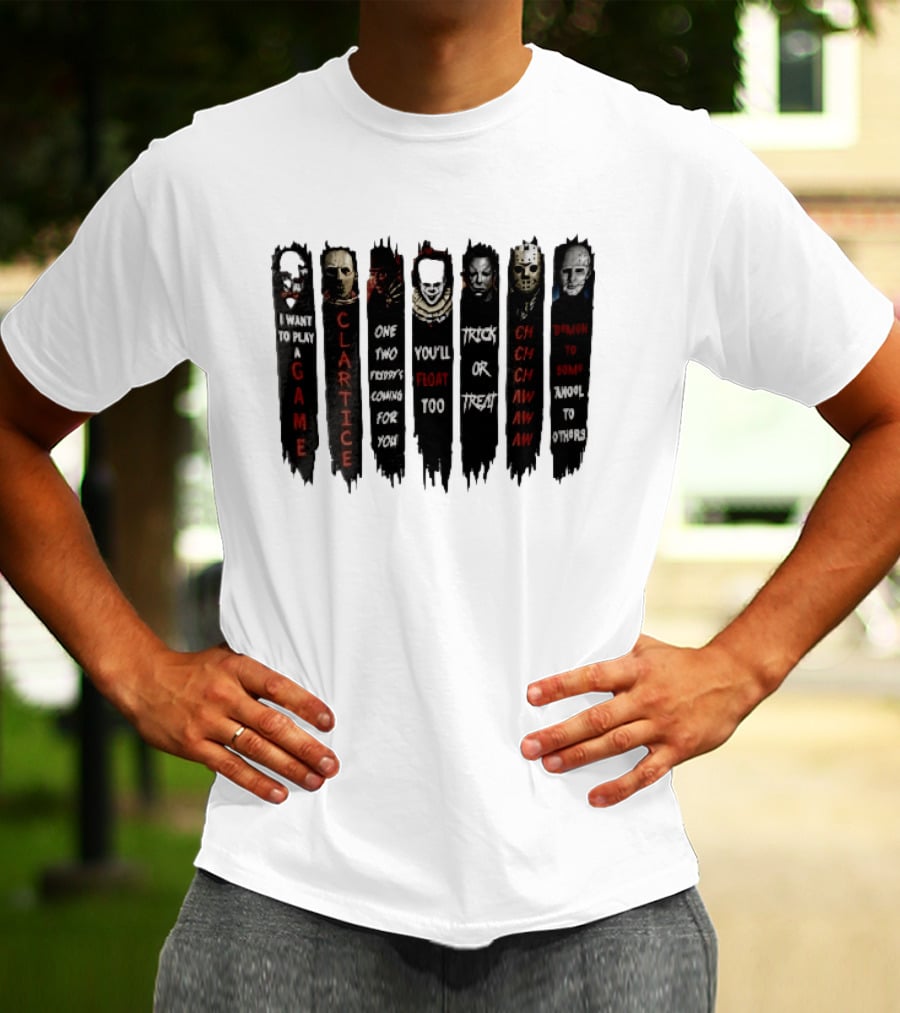 I Want To Play A Game Clarice You'll Float Too Trick Or Treat Horror Movie Villains Banners T-Shirt
