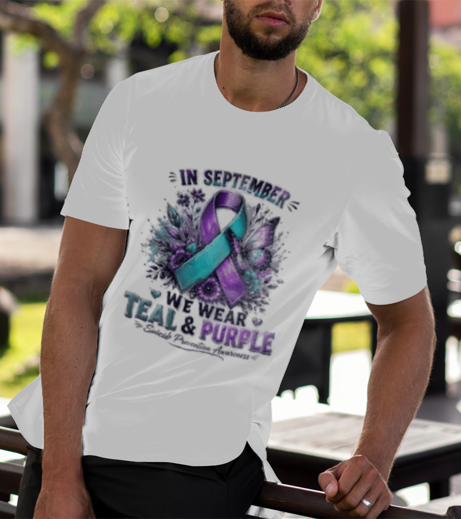 September Teal And Purple Ribbon Suicide Prevention Awareness T-Shirt