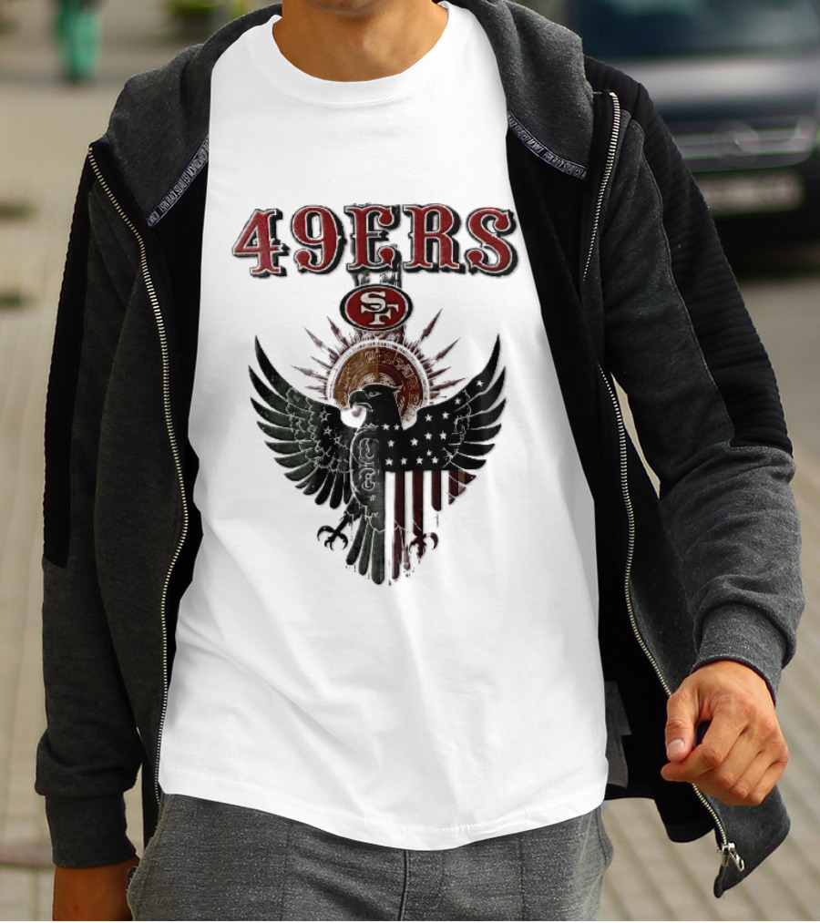 San Francisco 49ers Aztec Sunburst Eagle Mexican American Flag T-Shirt