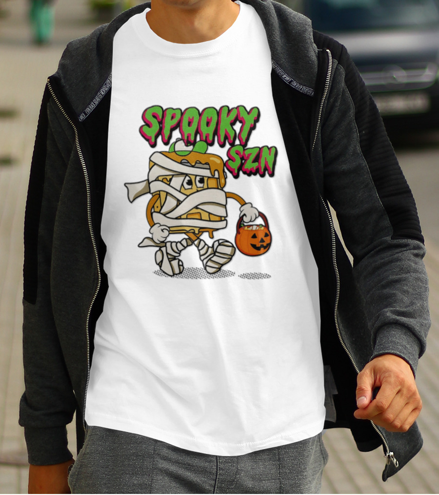Spooky SZN Halloween 2026 Wrapped Waffle Monster With Pumpkin Bucket T-Shirt