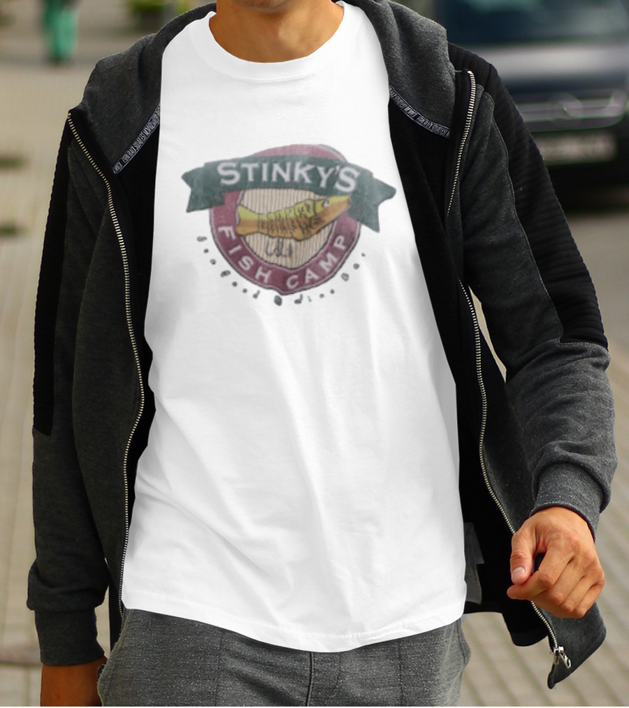 Stinky's Fish Camp Seafood And Wine Bar Logo With Fish T-Shirt