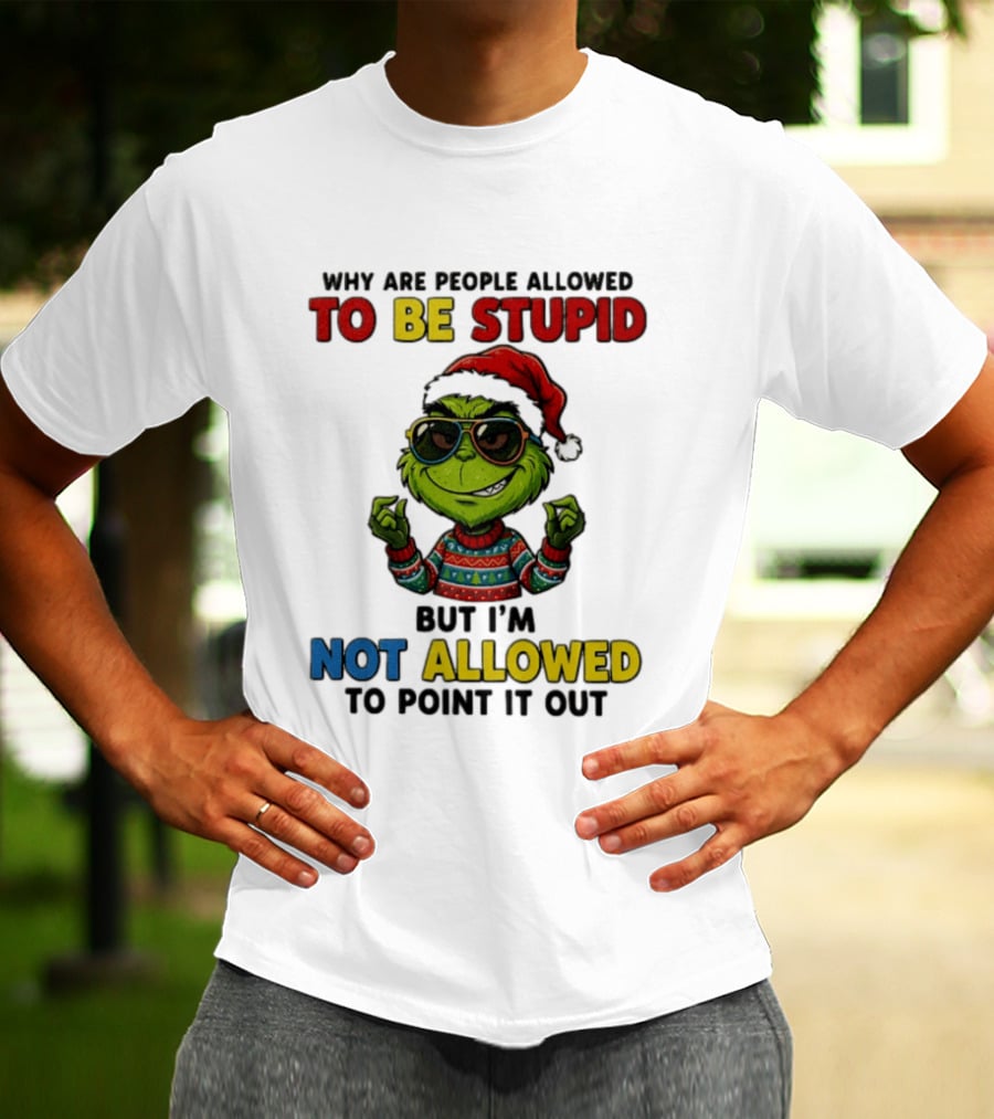 The Grinch Why Are People Allowed To Be Stupid But I'm Not Allowed To Point It Out Christmas Sweater Sunglasses Santa Hat T-Shirt