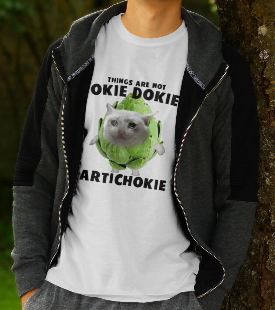 Things Are Not Okie Dokie Artichokie Sad Cat Meme T-Shirt