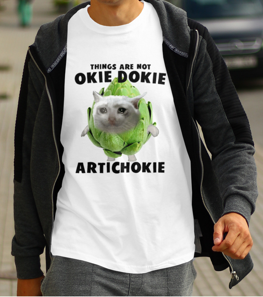 Things Are Not Okie Dokie Artichokie Sad Cat Meme T-Shirt