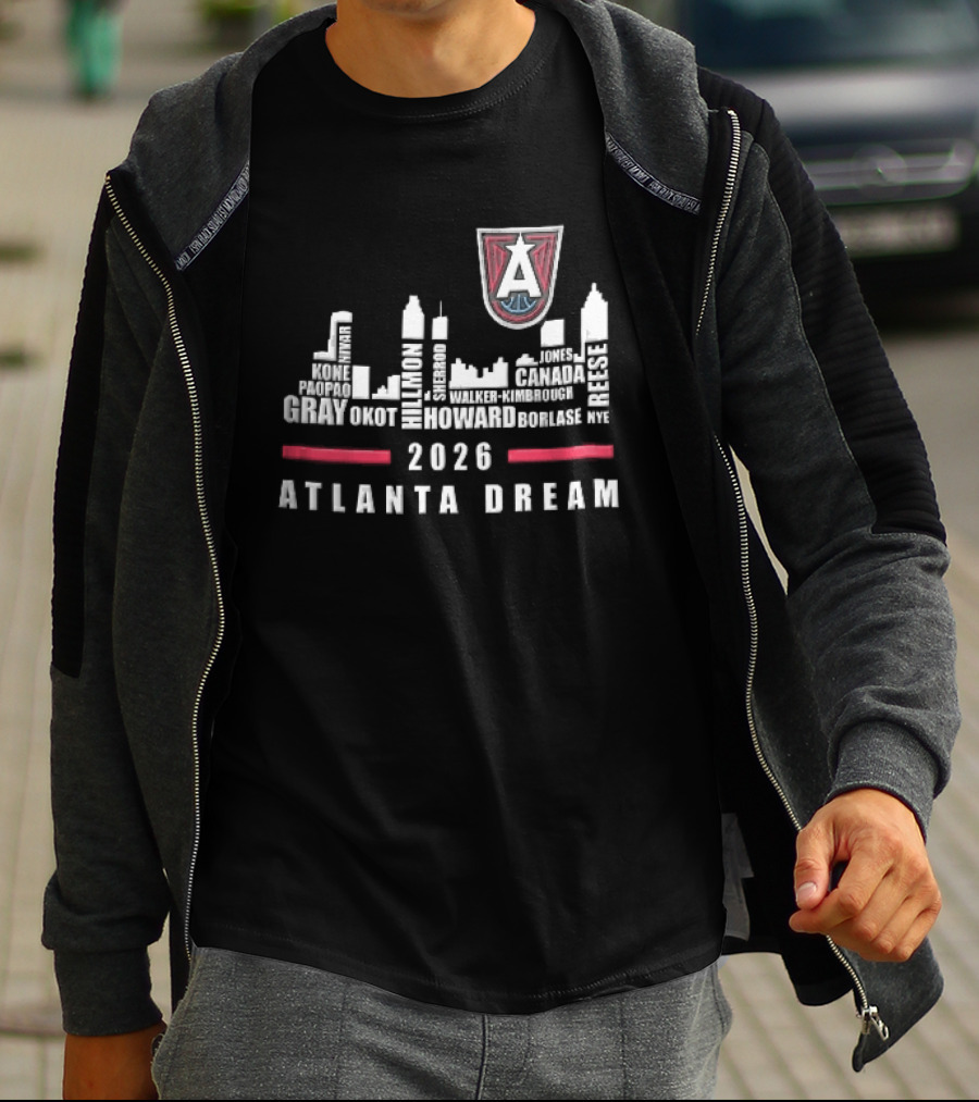 Atlanta Dream WNBA Nivar Kone Roster 2026 Atlanta City Skyline Shield T-Shirt