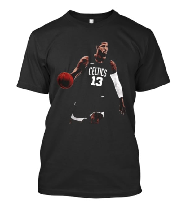 Boston Celtics 13 Bearded Basketball Player Dribbling Dark T-Shirt
