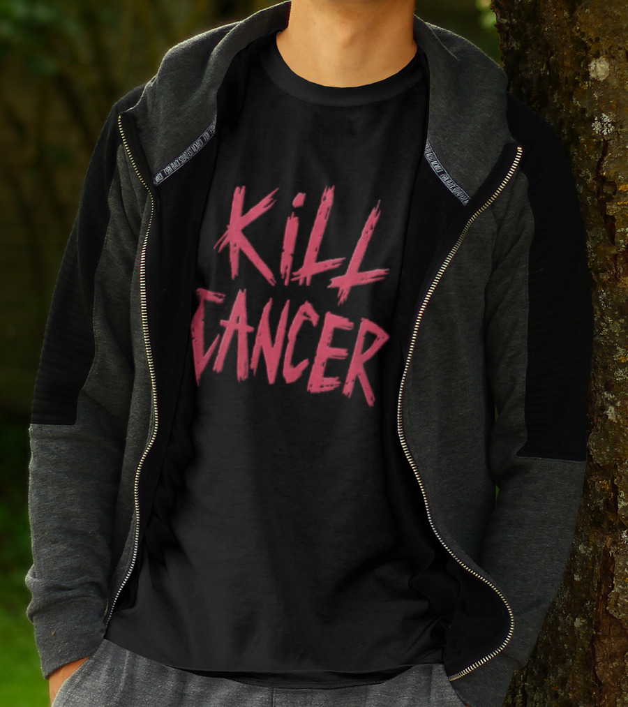 Kill Cancer Red Distressed Brush Stroke Lettering T-Shirt