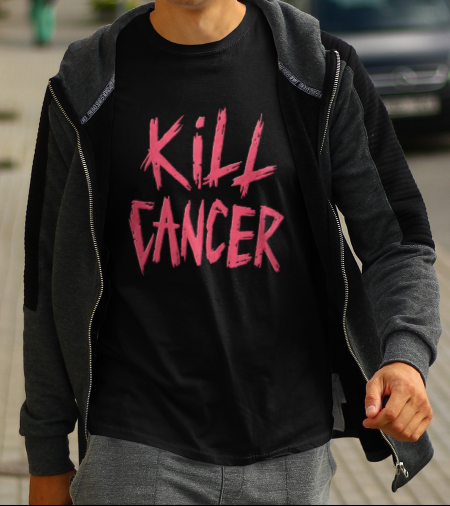 Kill Cancer Red Distressed Brush Stroke Lettering T-Shirt