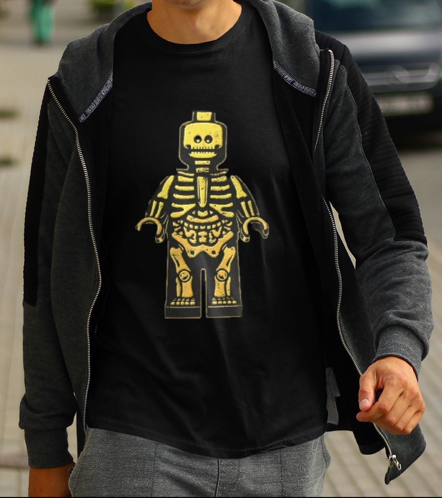 Lego Yellow Minifigure Skeleton X Ray Distressed Bones Line T-Shirt