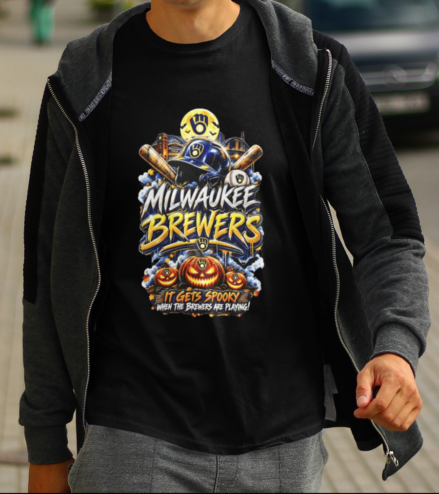 Milwaukee Brewers It Gets Spooky Halloween Theme Baseball T-Shirt