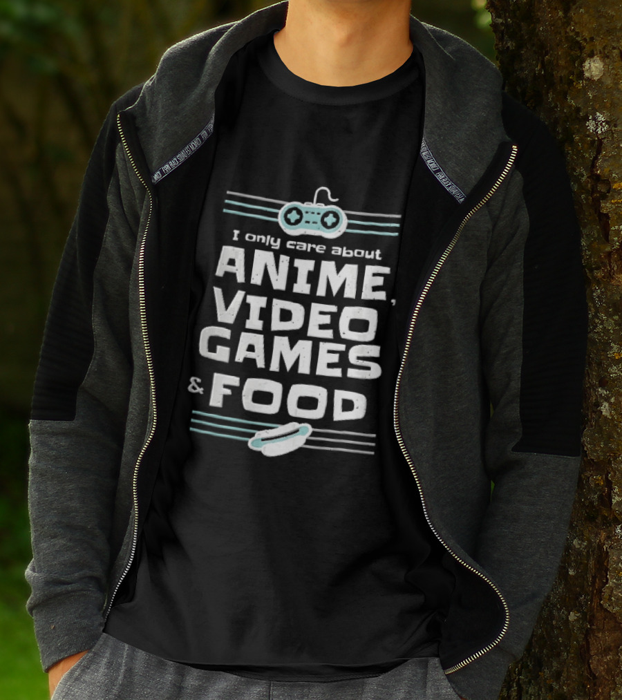 I Only Care About Anime Video Games Food Gamepad Hotdog Distressed Line T-Shirt