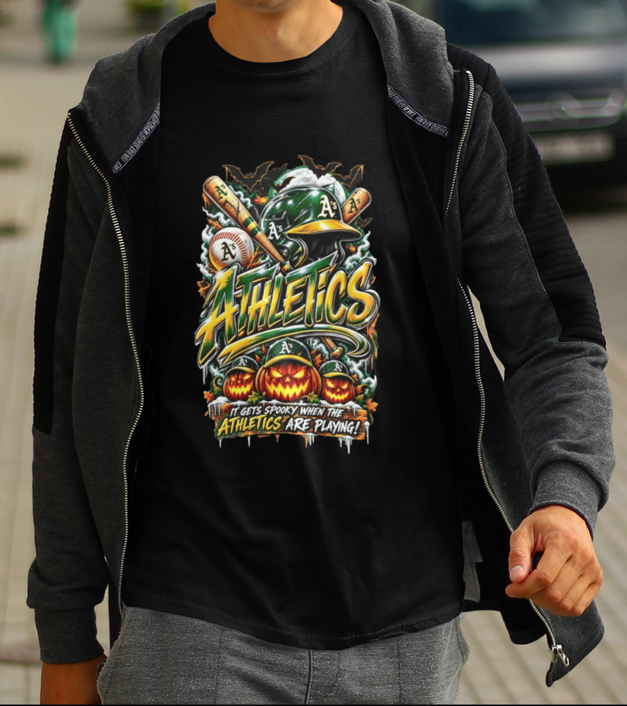 Oakland Athletics Halloween Spooky Baseball T-Shirt