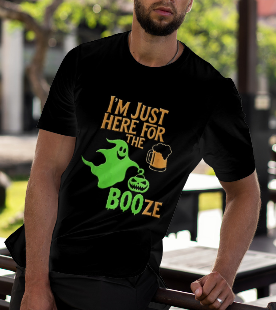 I'm Just Here For The Booze Green Ghost Pumpkin Lantern Beer T-Shirt