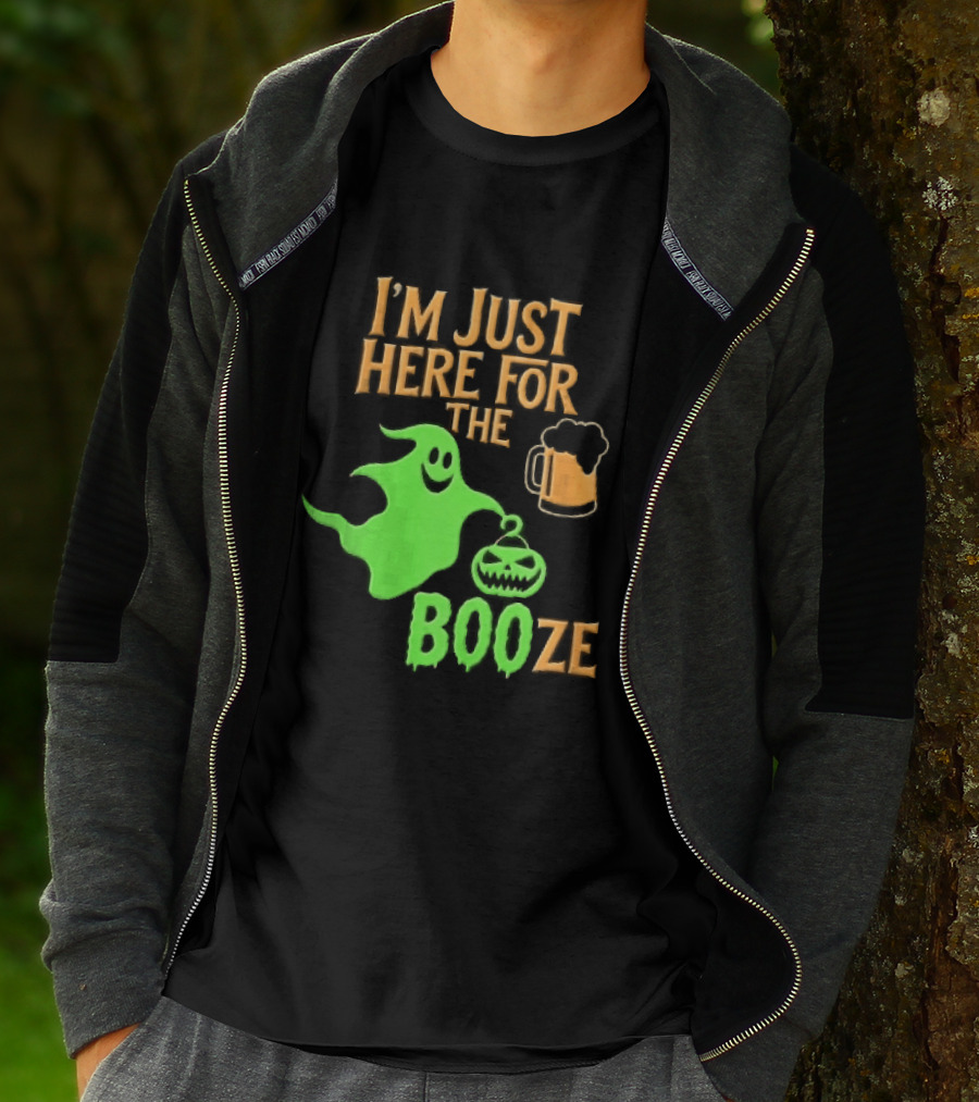 I'm Just Here For The Booze Green Ghost Pumpkin Lantern Beer T-Shirt